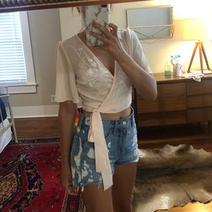 Nasty Gal embroidered peach wrap top